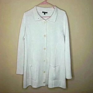 Eileen Fisher Womens White Coat Coat Turtleneck Button Up Sz Medium.